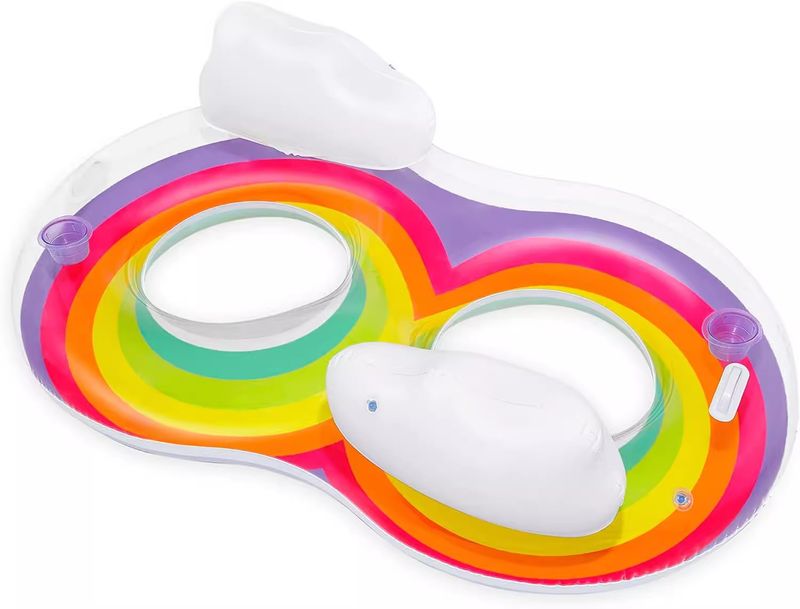 Extra Large Double Rainbow Water Chair Inflatable Bed Swim Ring Single Floating Air Cushion Ride Vacation Shooting_voghion.com