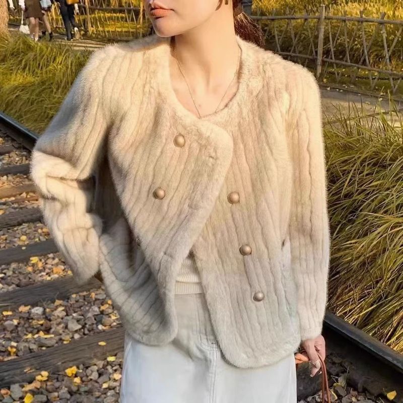 Cappotto corto snellente da donna autunno inverno 2024, con fodera in pelliccia, in pelliccia di visone spessa_voghion.com