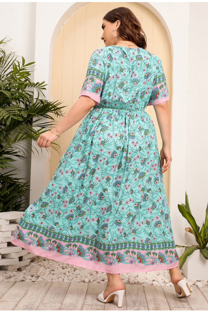 Australia Large Size Women's Loose V Neck Dress High Waist Long Skirt Seaside Holiday Style Beach Skirt_voghion.com