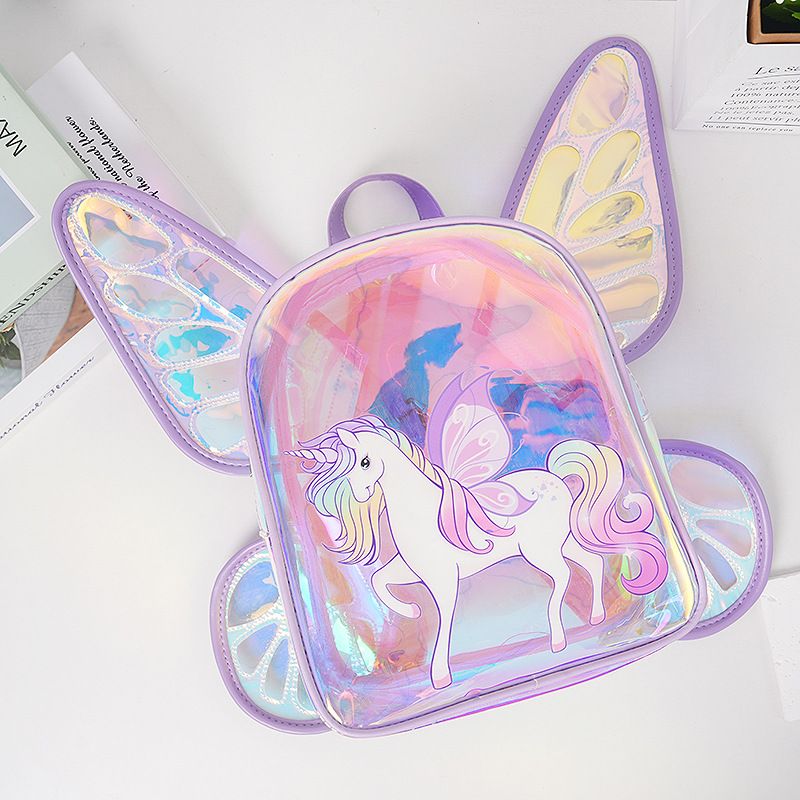 New Fashion Laser Butterfly Wings Back Decor Children's Backpack Cute Unicorn Transparent TPU Fashion Backpack_voghion.com