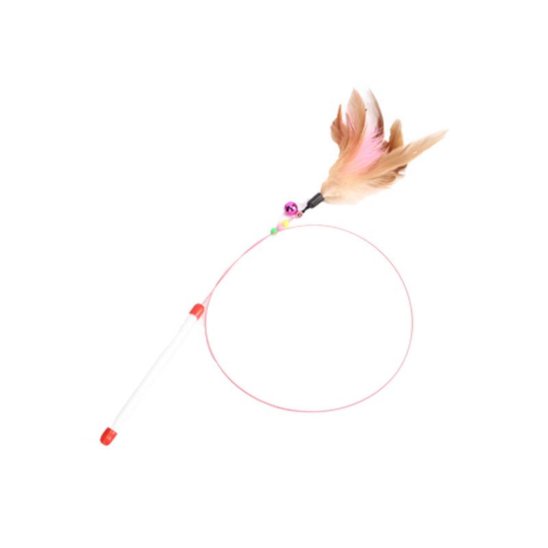 Steel Wire Colorful Feather Teaser Wand With Bell Cat Toy Pet Supplies_voghion.com