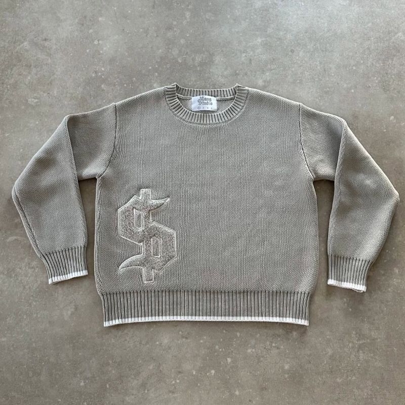 Pull Streetwear brodé pour homme – Pull oversize en tricot à col rond pour une allure décontractée en automne et en hiver_voghion.com