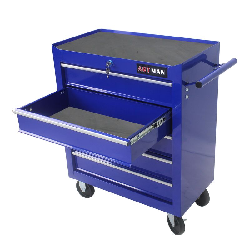 5 Drawer Tool Chest, Tool Storage Cabinet For Garage Storage With 4 Wheels And Locking System, BLUE_voghion.com