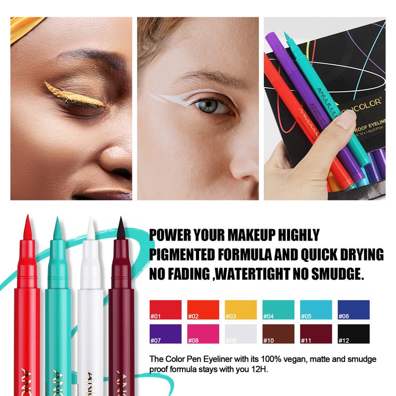 Anglicolor 12 Faarwen Eyeliner Pen Haltbar Waasserdicht a Schweessbeständeg Net Liicht Schwaach ze ginn Schnell Dréchnend Pen Ufänger_voghion.com