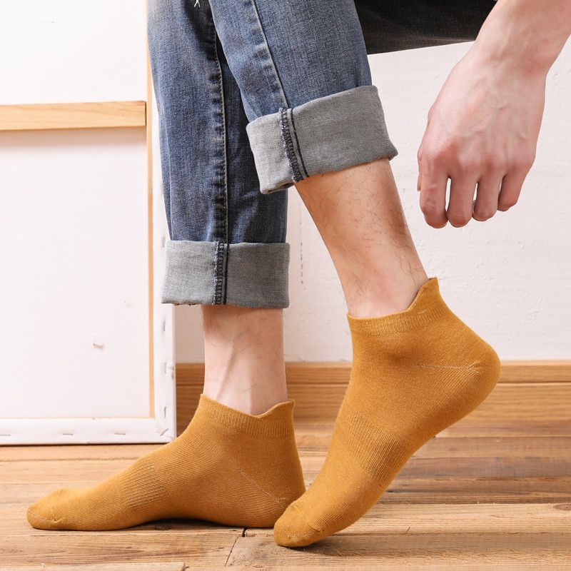 2025d Men's Spring Summer Thin Deodorant Mid-Calf Sweat-Absorbing Low-Cut Breathable Boat Socks Trendy Short Tube Heel_voghion.com