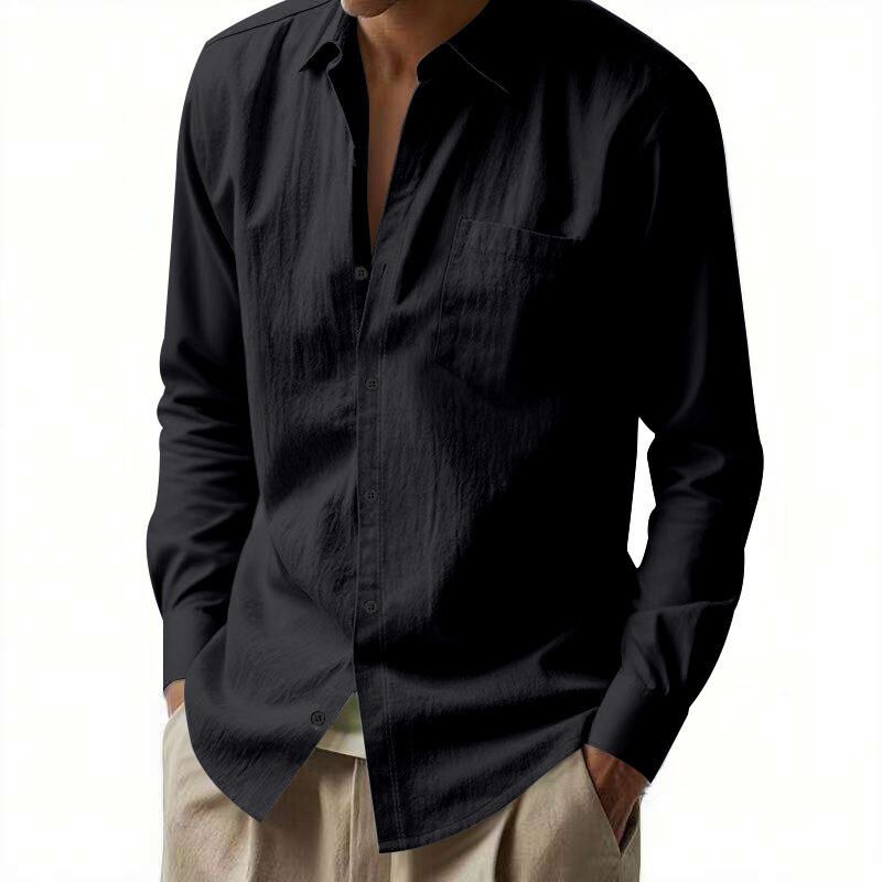 Chemise décontractée en lin pour homme – Chemise boutonnée respirante avec col à revers (blanc/noir/vert kaki/bleu clair, tailles S à XXXL)_voghion.com