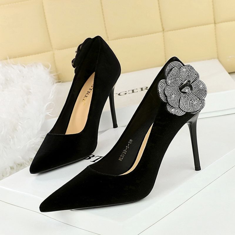 3739-H59L Wind slimming Water Diamond Side Flower Xishi Velvet Fine Super High Heels Single Shoes for Women_voghion.com