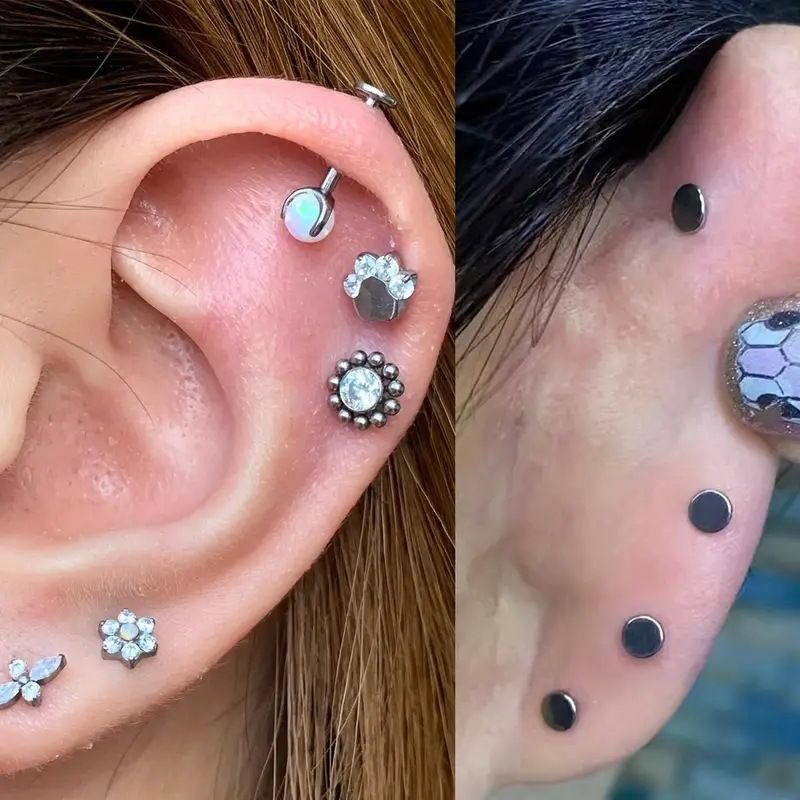 Vendita calda di piercing all'orecchio G23 titanio acciaio opale asta piatta chiodo labbro F136 lega di titanio cartilagine orecchio chiodo labbro anello foro sottile_voghion.com