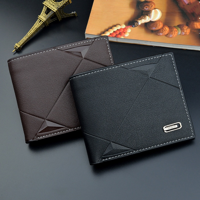 Cartera para hombre, cartera informal de moda con varias tarjetas cortas para hombre, cartera suave horizontal delgada de tres pliegues para hombre_voghion.com