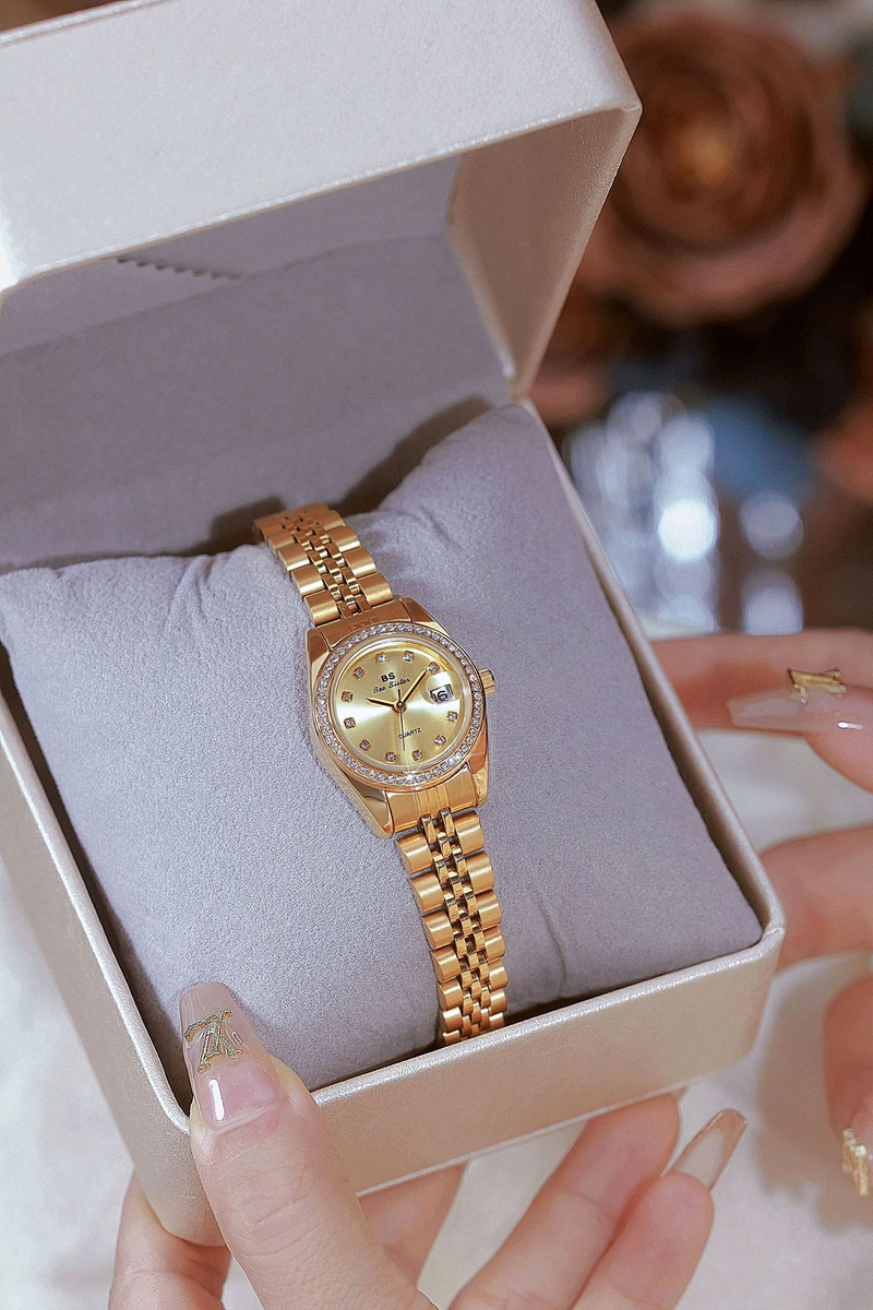 BS Ladies Watch Diamond Mica Dial With Date Display Business Quartz Watch For Women Stainless Steel Strap_voghion.com