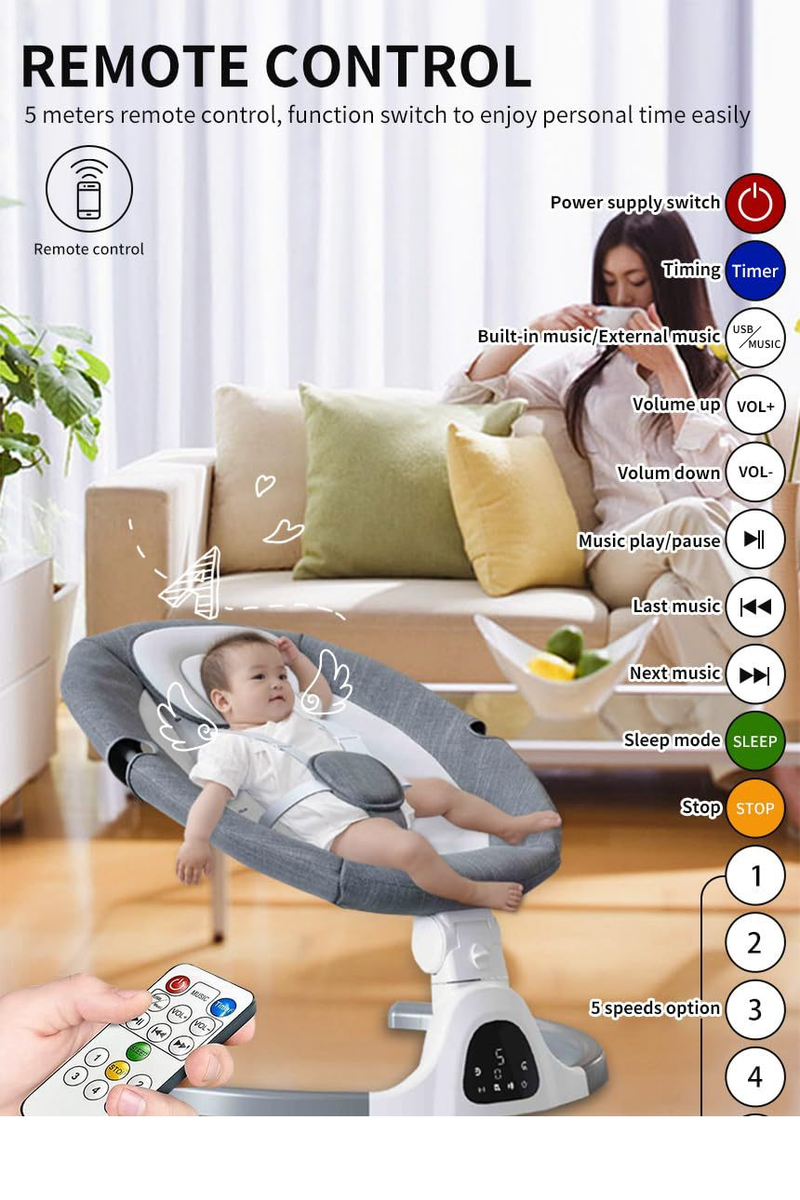 Bebek elektrikli sallanan sandalye Akıllı Sallanan sandalye çok fonksiyonlu beşik sallanan yatak Bluetooth uzaktan dokunmatik salıncak_voghion.com