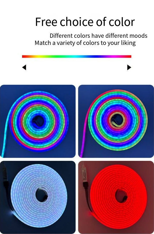 Spalvą keičianti RGB spalvinga neoninė juostelė lanksti žemos įtampos 12V lauko atmosfera atspari vandeniui 0612mm silikoninė juostelė_voghion.com