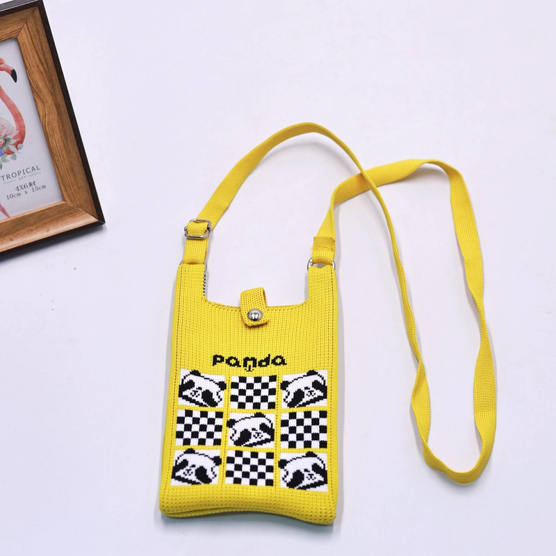 Borsa per cellulare lavorata a maglia mini panda casual nuova di zecca, borsa a tracolla carina, borsa a tracolla con fibbia magnetica, borsa da donna, borsa rossetto_voghion.com