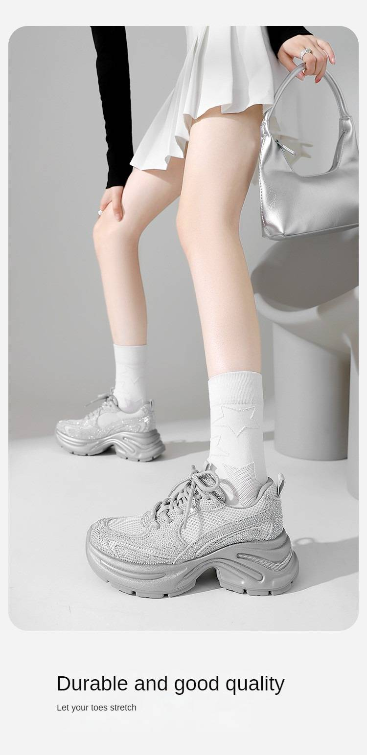 Cameido Damen-Schnürschuhe mit Plateausohle, dicker Sohle, lässige Sportschuhe mit Strasssteinen überall besetzt wie ein Sternenhimmel im Jahr 2024_voghion.com