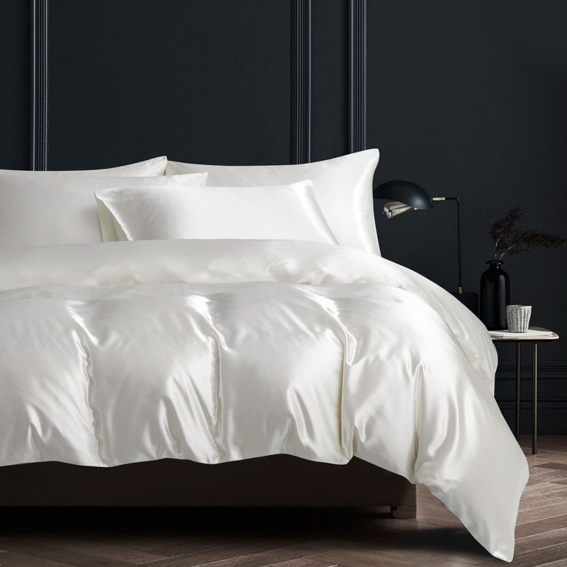 Set di biancheria da letto in seta, copripiumino di lusso in morbido raso con 2 federe in raso, leggero per tutte le stagioni._voghion.com