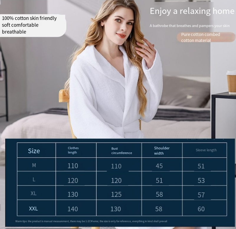 Pure Cotton Bathrobe Hotel Υλικό Πετσέτας Ενηλίκων Νυχτικό με κουκούλα Pure Cotton Ζευγάρι Μακρύ μπουρνούζι για την άνοιξη και το φθινόπωρο_voghion.com