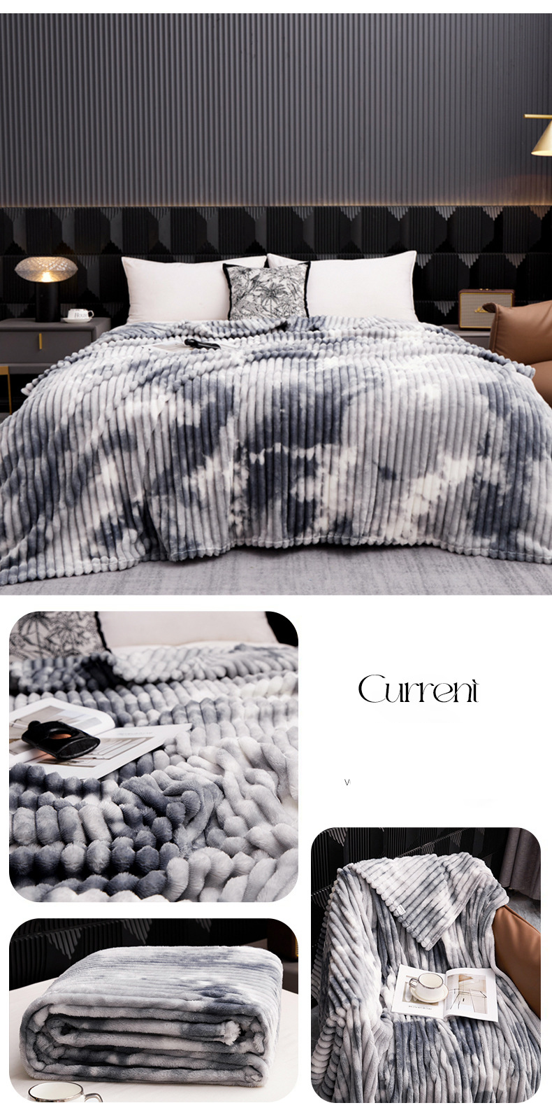 Coperta ultra morbida con stampa a strisce grandi, tinta unita - Coperte morbide e accoglienti per donne, regali di compleanno per donne, regali di decorazioni per la festa della mamma per la mamma_voghion.com
