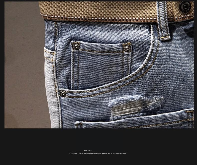 Herrenbekleidung Stylische Jeans-Shorts – Sommerliche, lässige Cargo-Shorts im Used-Look im Patchwork-Stil mit mehreren Taschen, bis zur Mitte des Oberschenkels, Hellblau_voghion.com