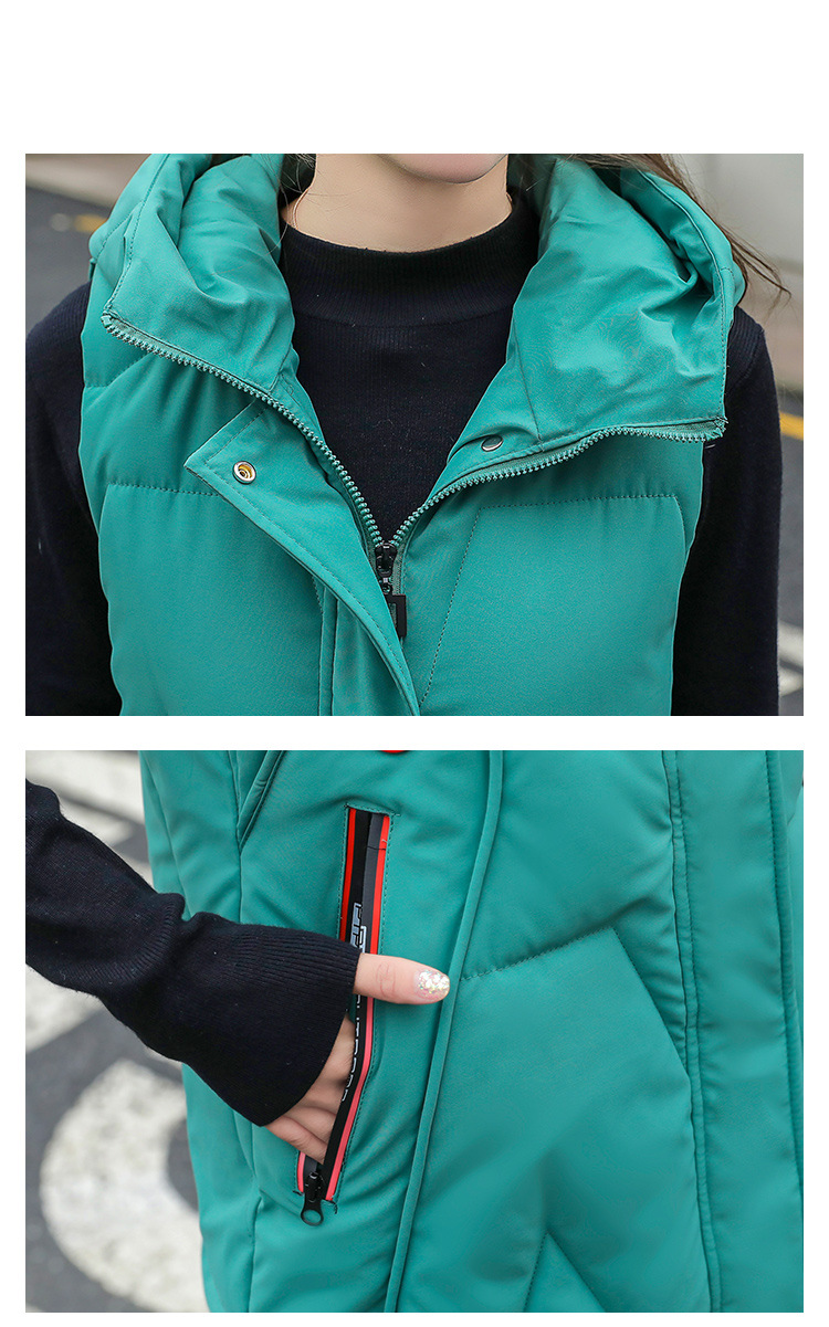 Dameskleding Dames lang gewatteerd vest met capuchon - Wintermode gewatteerd mouwloos jack voor casual en kantoor (wit/groen/zwart, M-XXL)_voghion.com