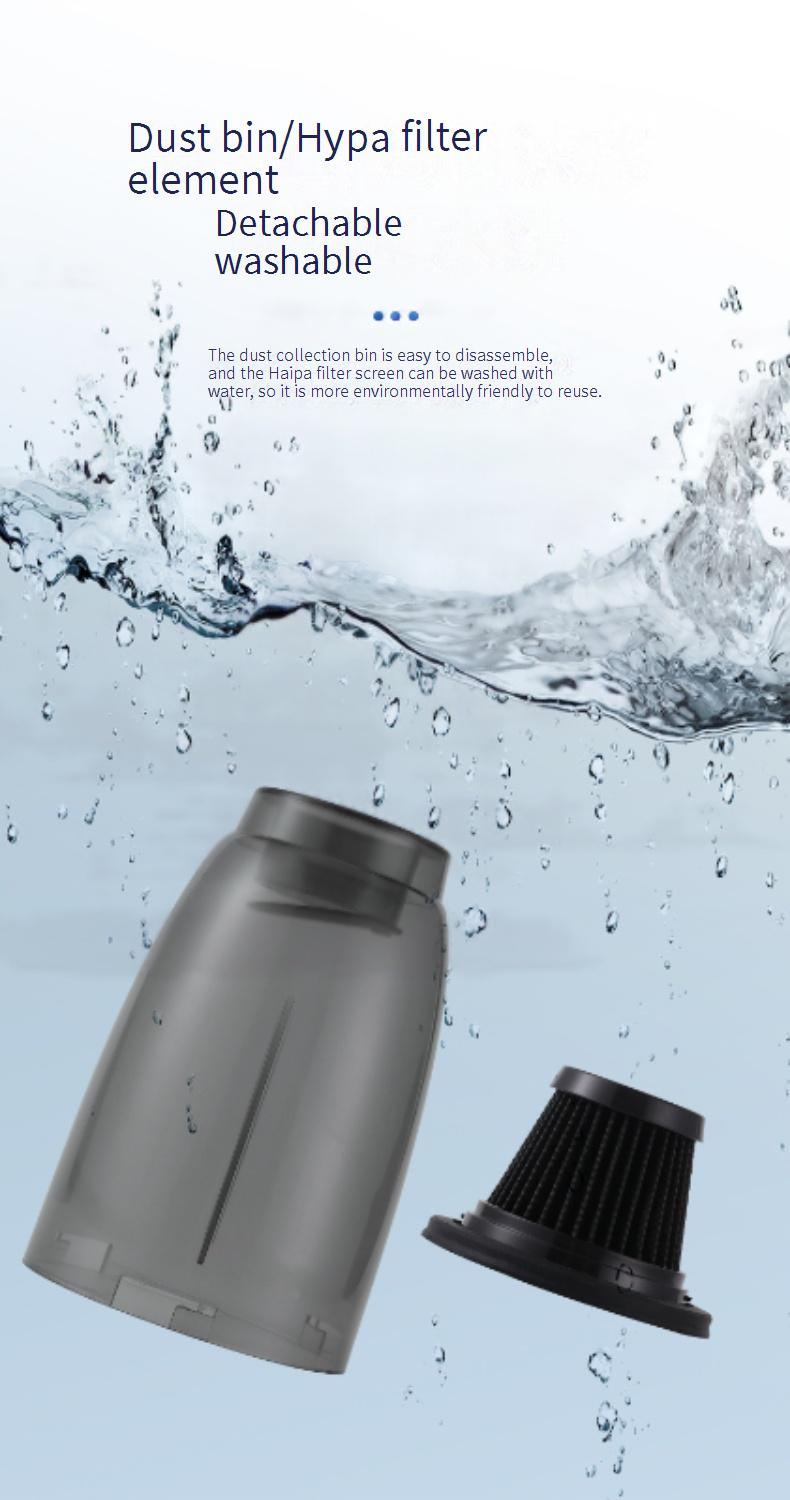 Aspirateur à main sans fil DW190 - Batterie 5200 mAh, aspiration 10 kPa, nettoyage humide/sec, portable pour voiture et maison (gris/noir)_voghion.com