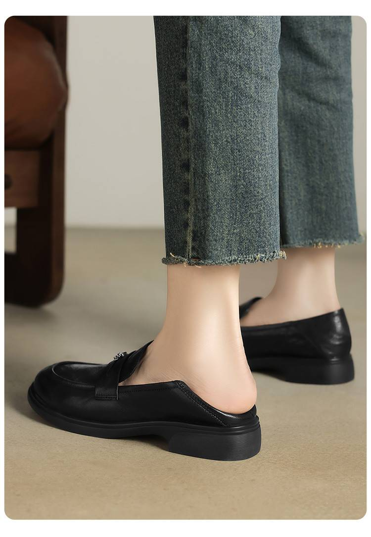 【Handgeschöpftes Lammleder, weiche Sohle und weiches Obermaterial】 Britische Loafer von Cameido für Damen, tiefe Slipper mit niedrigem Absatz für den Herbst_voghion.com