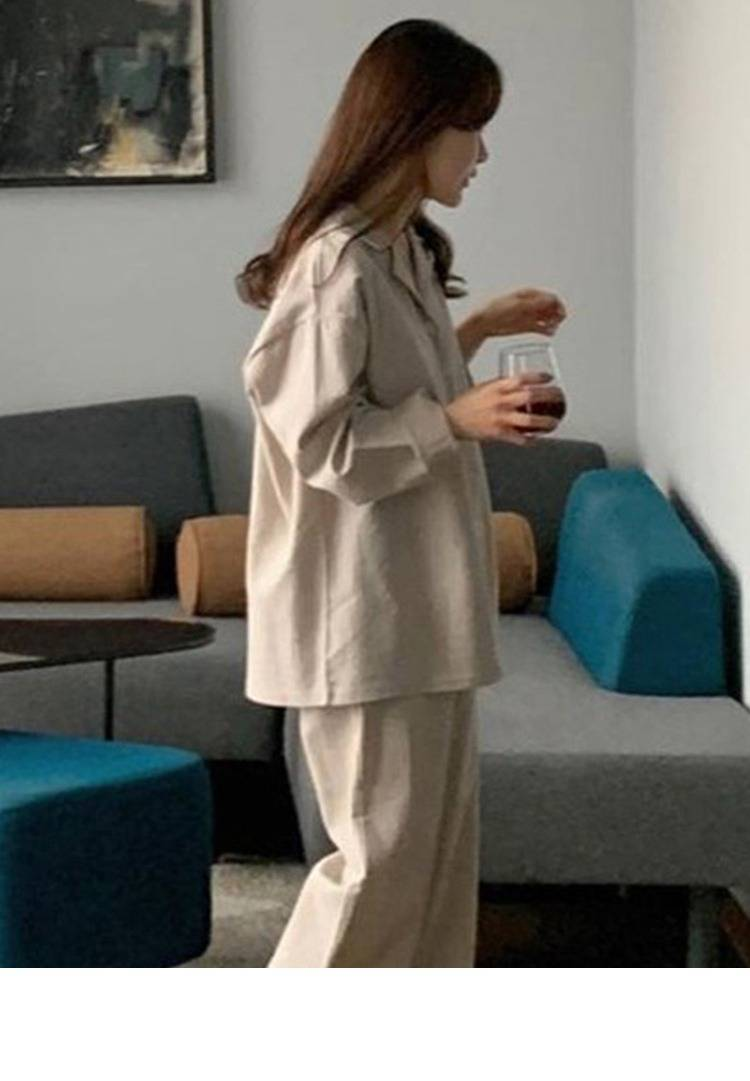 Pyjama à manches longues à rayures simples de style français Ins 2025 pour filles, ensemble de vêtements de détente décontractés et amples_voghion.com