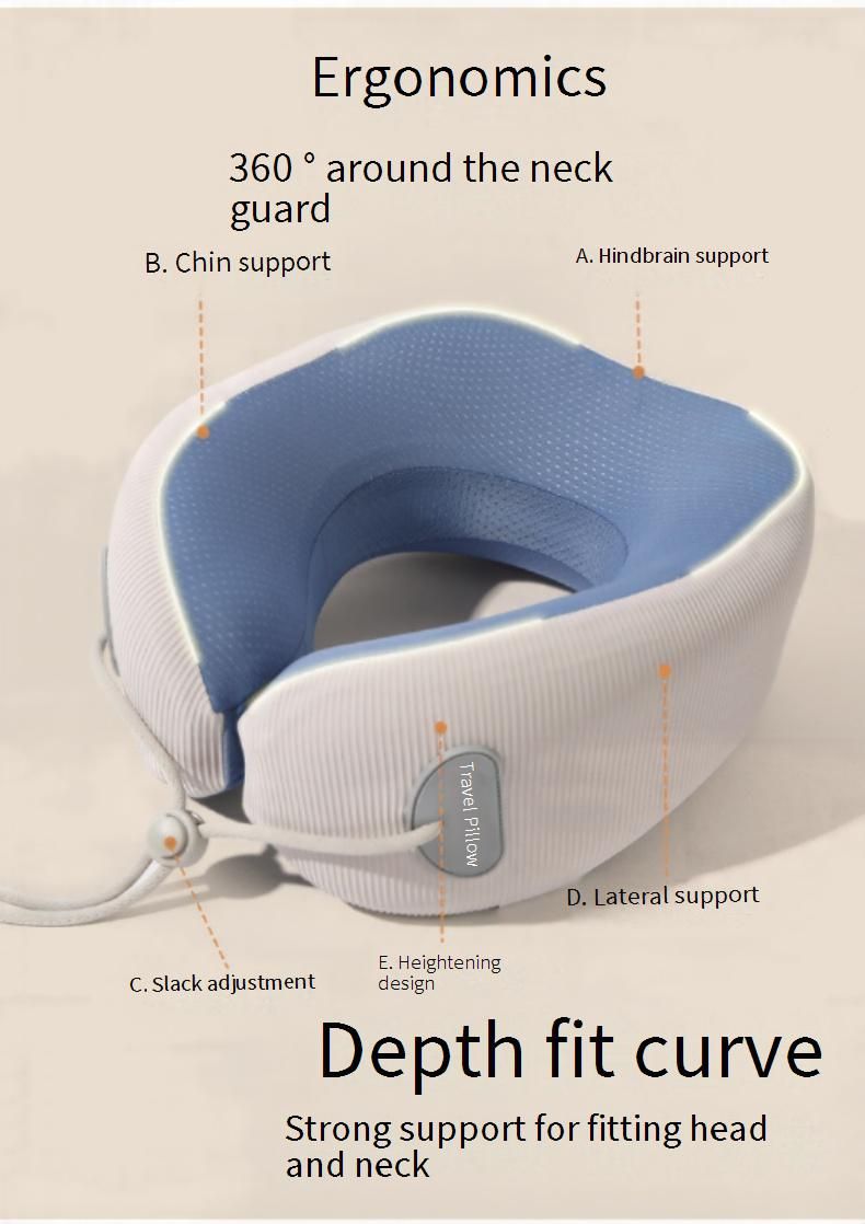 Memory Foam Travel Neck Pillow With Removable Washable Cover - Ergonomic U-Shaped Design For Airplane, Car, Office & Home Use_voghion.com
