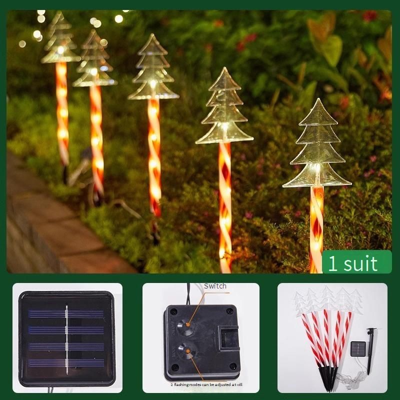 Solar Christmas Candy Stake Lights - 5 Pack Festive Outdoor Decorative Lights For Lawn, Garden & Pathway_voghion.com