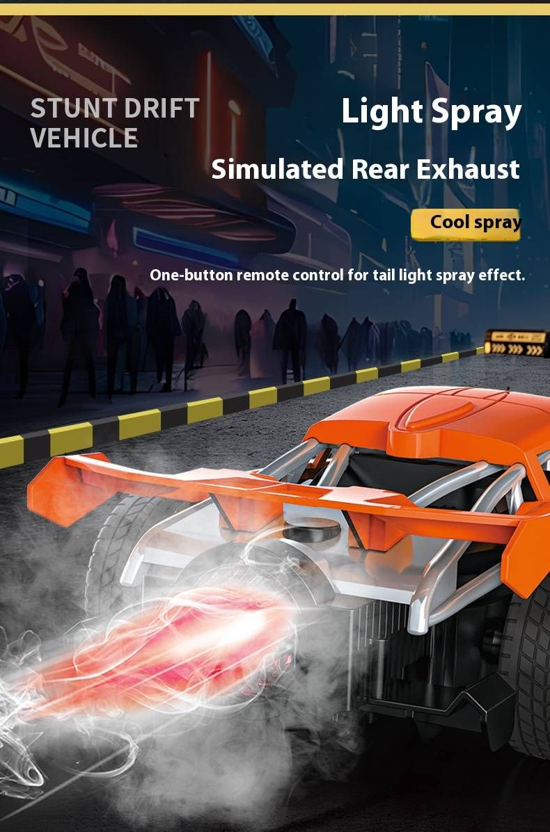 High-Speed Remote Control Car With LED Lights & Spray - Rechargeable RC Drift Racing Toy For Kids - Supercar Design (Black/Orange/Red/Blue)_voghion.com