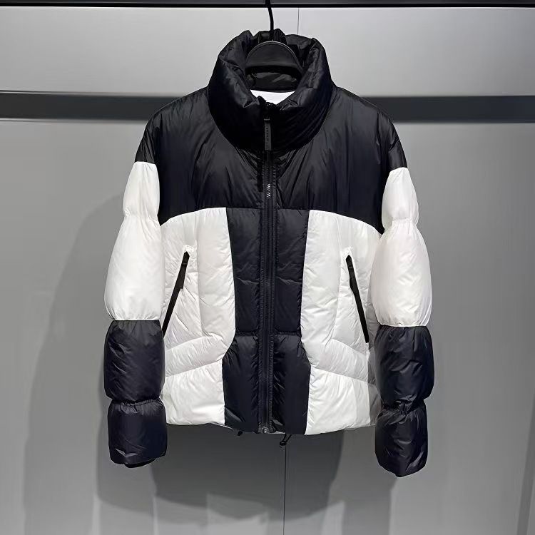 Doudoune courte unisexe à col montant pour homme et femme (550 FP) (noir/blanc contrasté, S-XXL)_voghion.com
