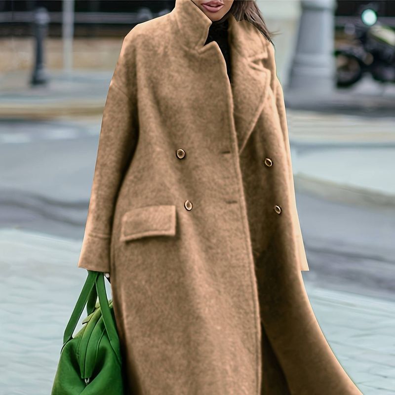 Elegant Long Wool Coat For Women - Oversized Lapel Trench Coat In Solid Green/Black/Camel - Plus Size Winter Coat For Office & Casual Wear_voghion.com