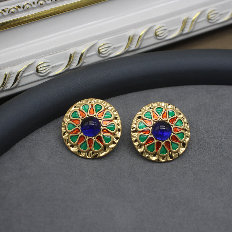 Orecchini da donna commercio estero antico smalto vetro colorato orecchini originali ago d'argento orecchini oro nero abbigliamento squisito_voghion.com