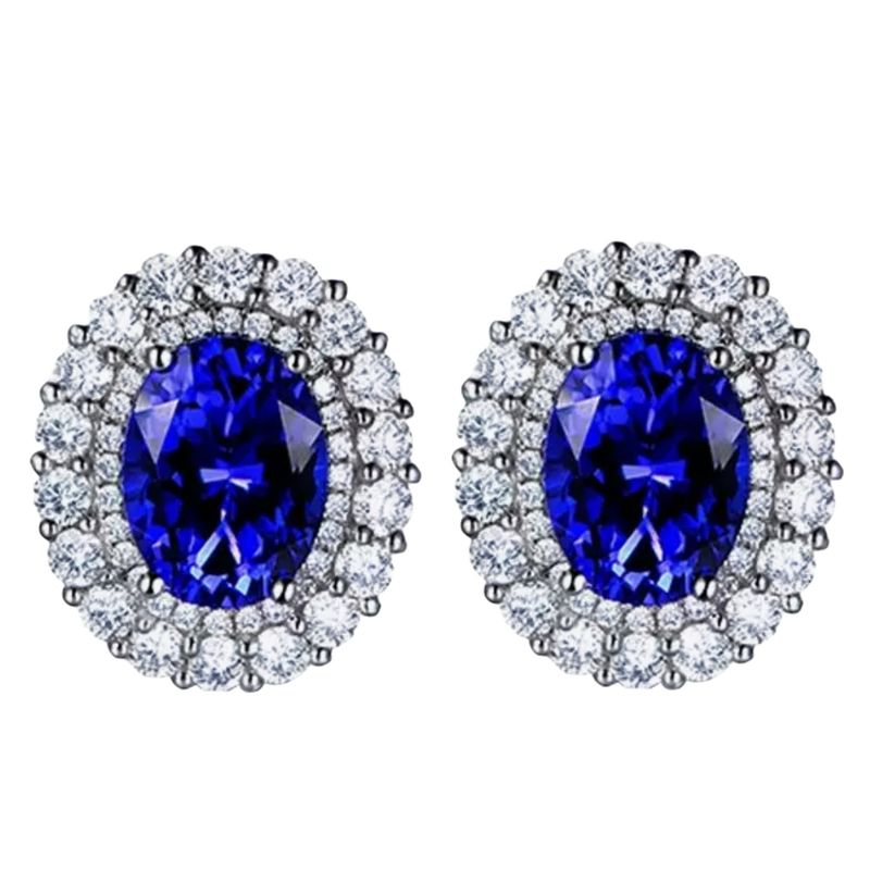 Luxury Fashion Colored Gemstone 6 Carat Tanzanite Stud Earrings Emerald Red Blue Diamond Set Gemstone Earrings Party Birthday Gift Anniversary Gift_voghion.com
