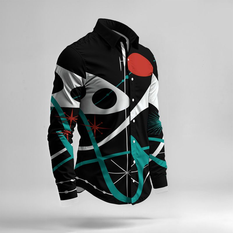 2025 Spring Summer Men Shirt Set Geometry Print Fashion Abstract Two Piece Set Mens Cat Lightweight Party Long Sleeves Suit Casu_voghion.com