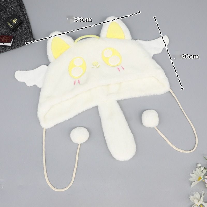 Cappello con orecchie di gatto, versione coreana invernale e primaverile, con pompon, piccolo cappello, cartone animato, carino, ricamo, peluche, piccolo cappello da gatto diavoletto_voghion.com