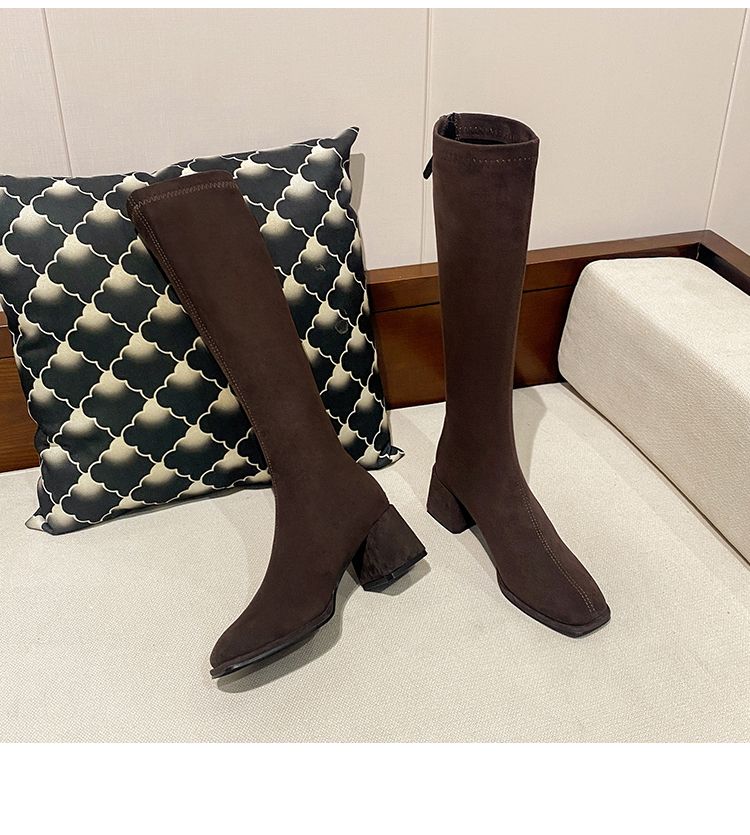 below The Knee Suede High Heel Square Head Shorty Long Boots_voghion.com