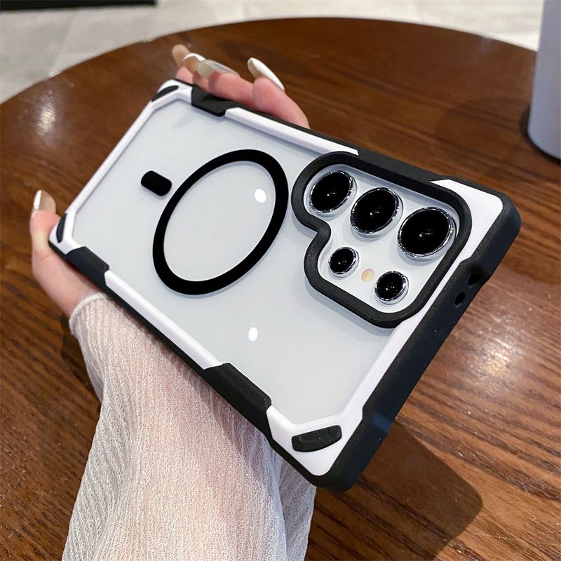 Contrast Clash Color Magnetic Phone Case For Samsung S25 Ultra S24 Plus For Armor Shockproof Bumper Transparent Cover_voghion.com