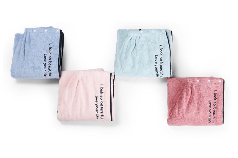 Japanese Style Wearable Bath Towel Set - Soft & Super Absorbent (Includes Hair Towel Headband & Wrap Dress Embroidered Design)_voghion.com