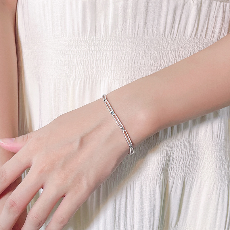 Bracciale in argento sterling S con griglia quadrata, graffetta, tendenza hip-hop, placcato platino, stile INS_voghion.com