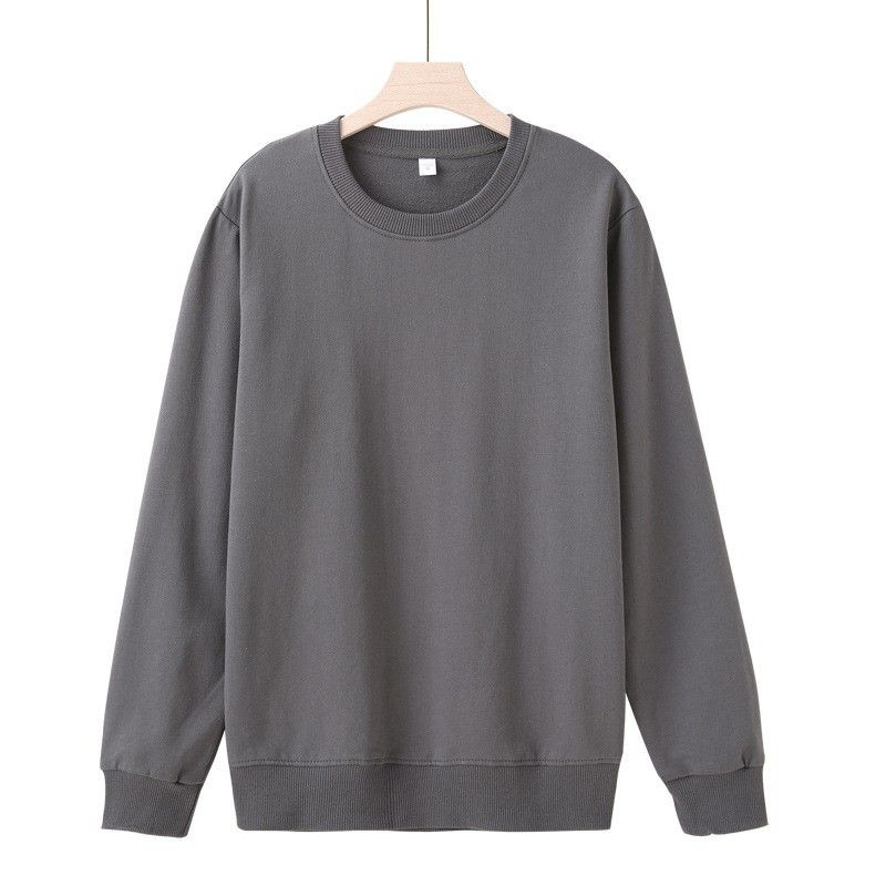 Cotton round neck looped hoodie for men women in autumn, solid color versatile top, loose and thin casual long sleeved_voghion.com