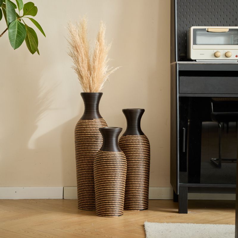 3-piece Set Of Beige+black Decorative Floor Vases, Classic And Neat Floor Vases With High Independent Flower Racks, Artificial Vine Vases, PVC Floor Vases, Home Decoration Flower Racks_voghion.com