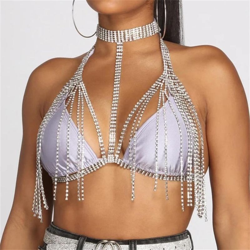 Heiße Strass Körperkette Mode Sexy Quaste Halskette Siaman Brustkette Schmuck Körperkette_voghion.com