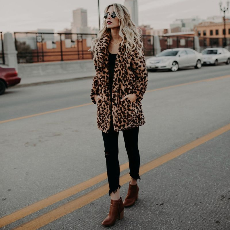 Winter Warme Mode Leopardenfell Damen Mantel Revers Jacke_voghion.com