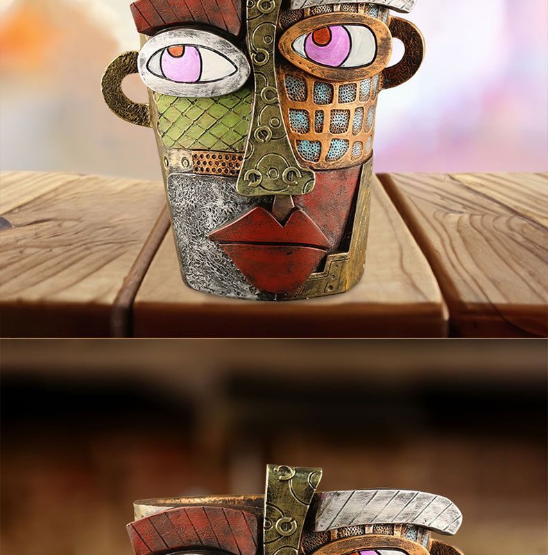 New Face Colorful Abstract Art Succulent Planter Resin Ornament Antique Flower Pot Potted Plant Decoration_voghion.com