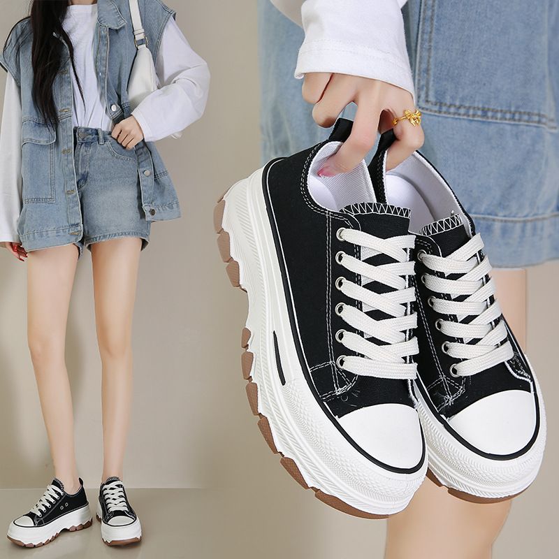 Platform Canvas For Women 2025 Summer New Height Increasing Shoes Black Niche Chunky Casual Sneakers_voghion.com
