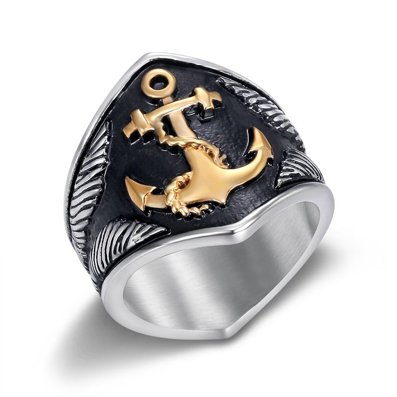 Nordic Viking Schip Anker Roestvrij Staal Zwart Gemaakt Piraten Serie Herenring_voghion.com
