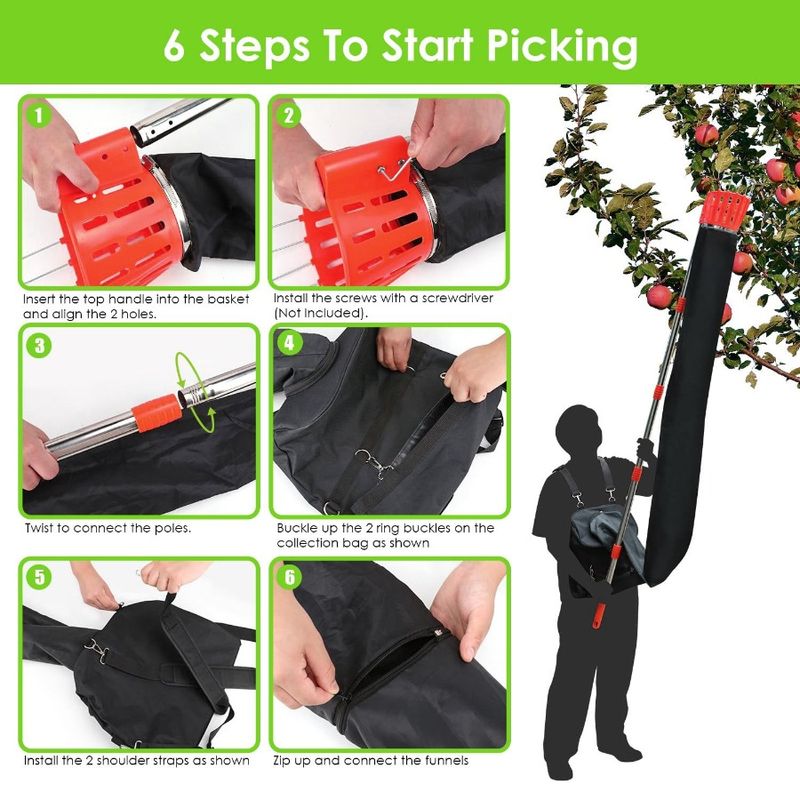 13.43FT High Reach Fruit Picker Pole With Harvest Bag Heavy Duty Fruit Picking Tool With Basket Funnels Collection Bag For Mang_voghion.com
