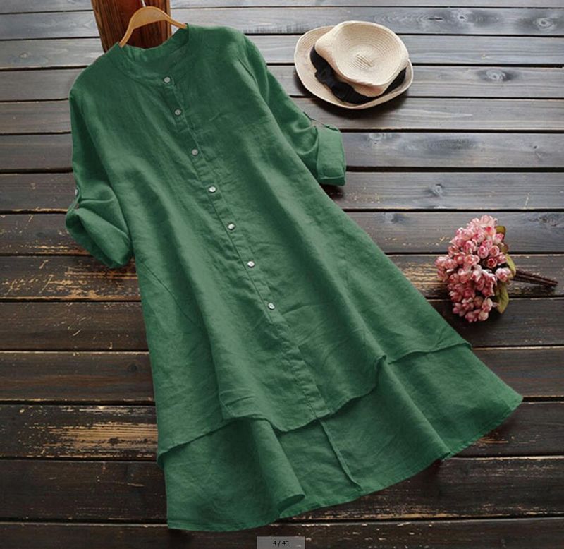 Women's Clothing Spring And Summer Solid Color Button Cotton And Linen Long Sleeve Long Shirt_voghion.com