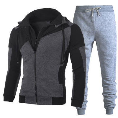 Personalized Shirt Double Zipper Splice Slim Fit Hooded Cardigan Men's Sweater Set_voghion.com