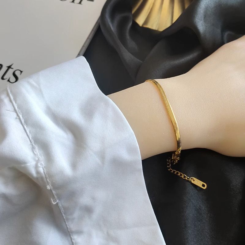 Braccialetto in oro con osso di serpente piatto per donna, cavigliera semplice, basic, alla moda, in stile freddo, in metallo_voghion.com